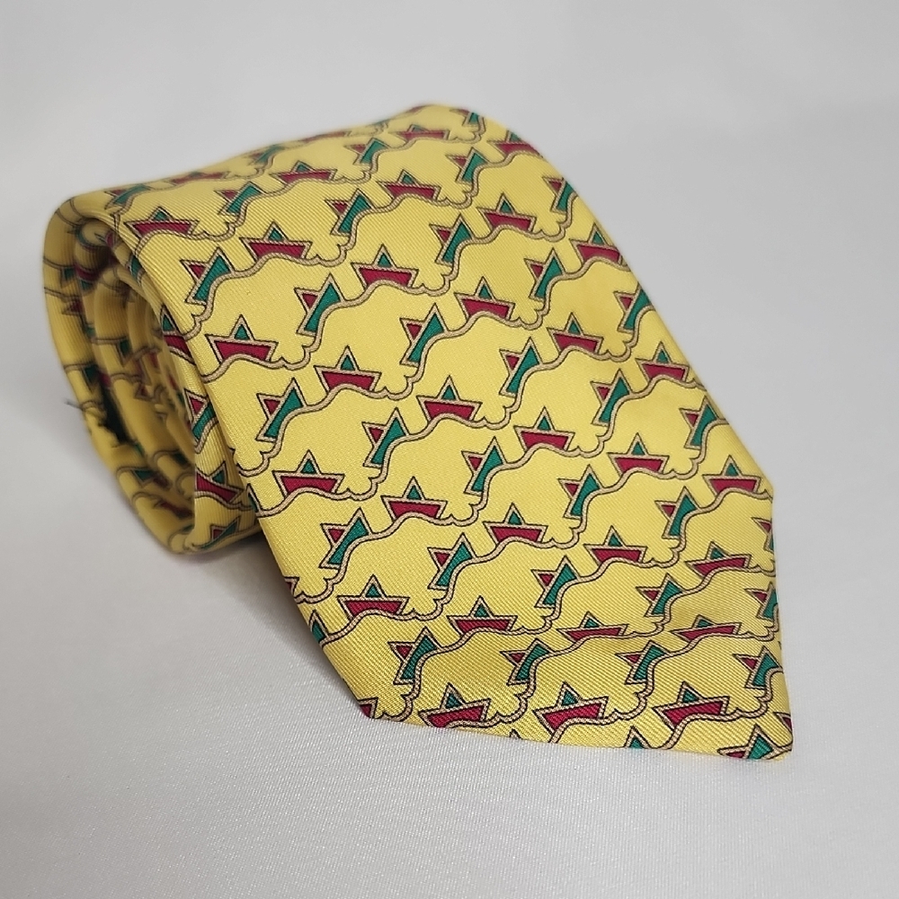 Hermes Yellow Tie with Red and Green Geometric Design - Picture 2 of 7